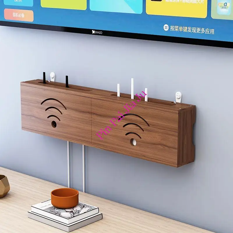 Walnut Wood Wifi Storage Box Wall Decoration Tv Lower Plug-In Shielding Box Set-Top Box Living Room Large Wireless Router Rack