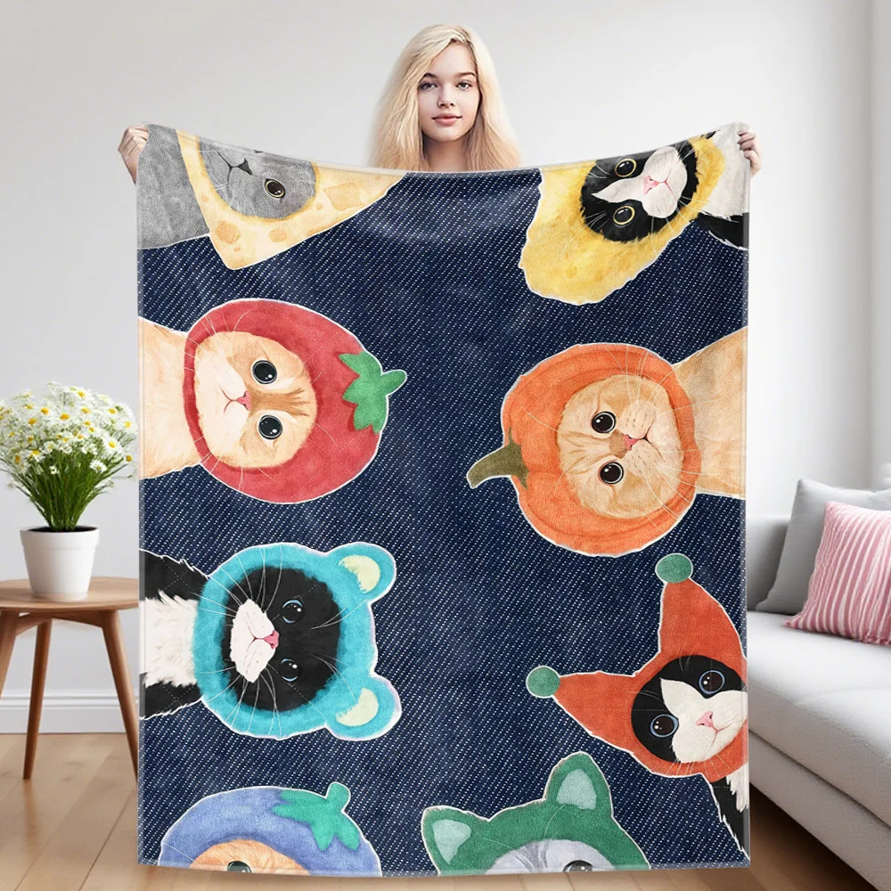 Fruit Cats Nap Blanket,Flannel Blanket,Suitable For Sofas,Beds,Cars,Rooms,Offices,Camping,Exquisite Gift Blankets