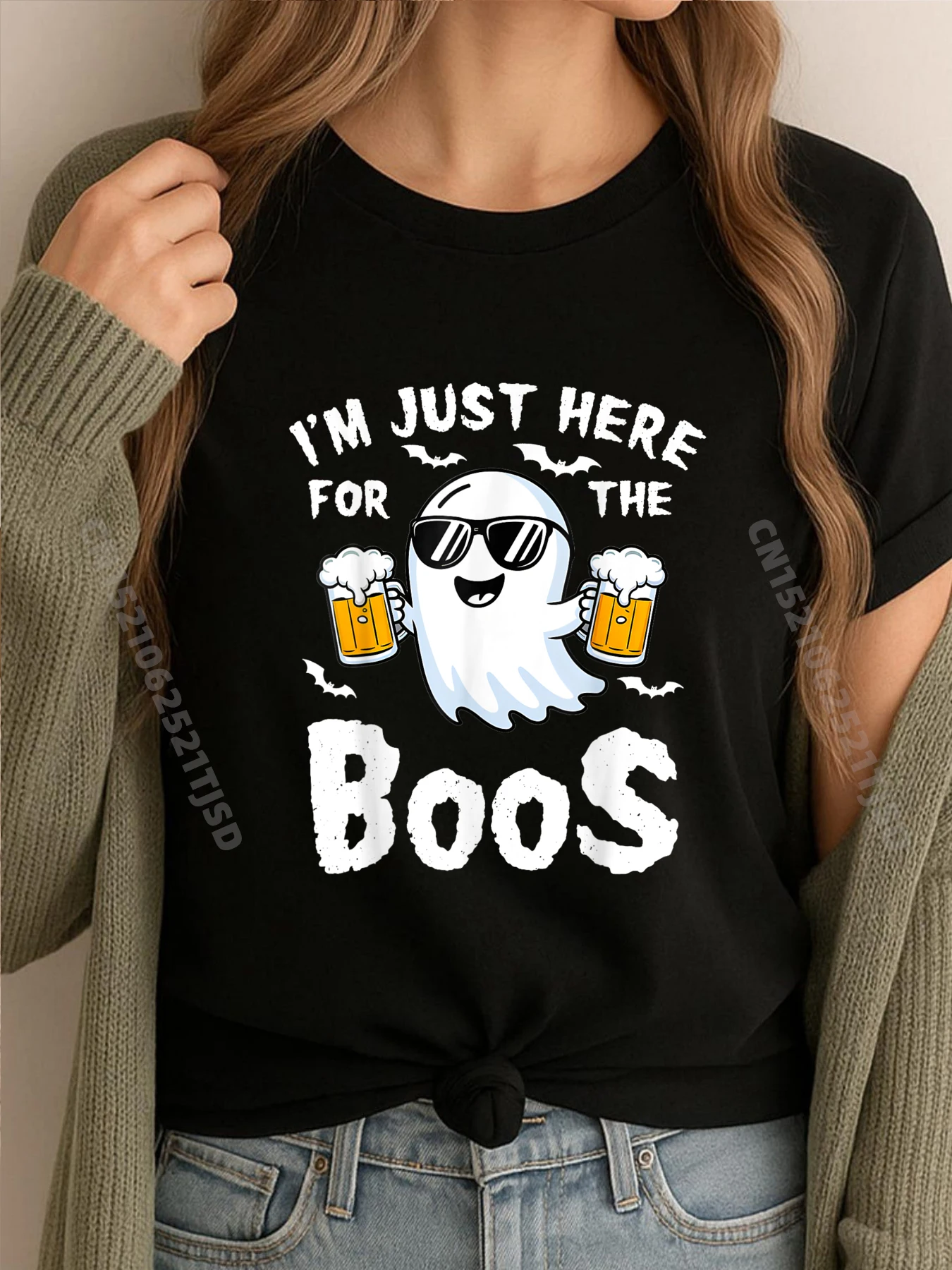 

I M Just Here For The Boos Ghost Хэллоуин Кремовая футболка с коротким рукавом Корейская футболка