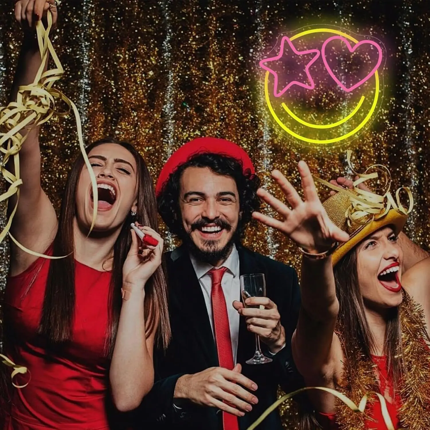 Smile Face Neon Sign Dimmable USB Happy Face Neon Light for Gaming Room Bedroom Birthday Party Wedding Bar Man Cave Club Decor