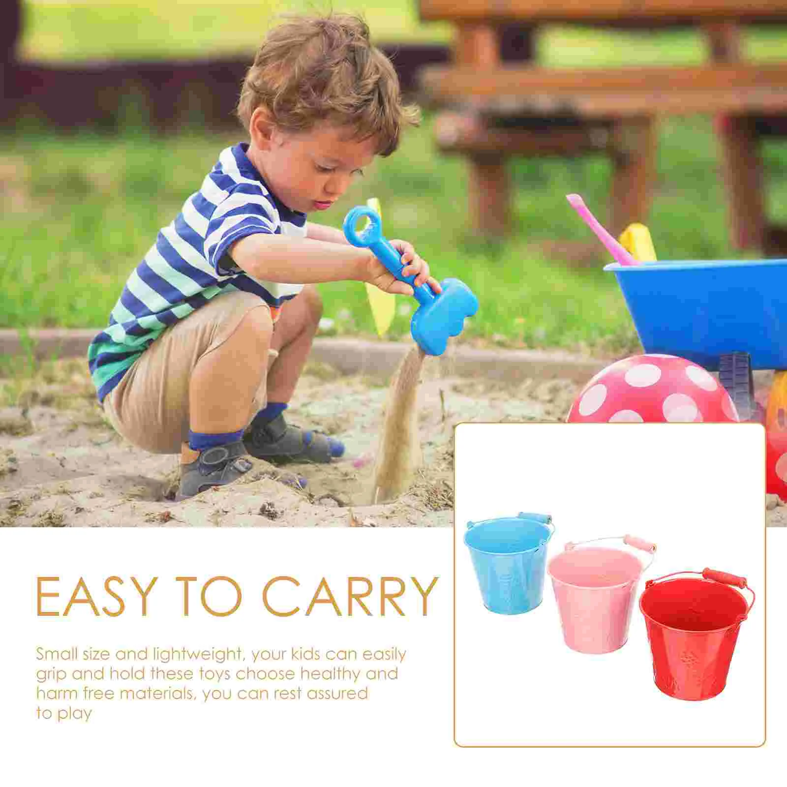 3 Pcs Children's Sand Toys Beach Bucket Galvanized Iron Multi function Kids Accessory Safe Rustic Garden Use