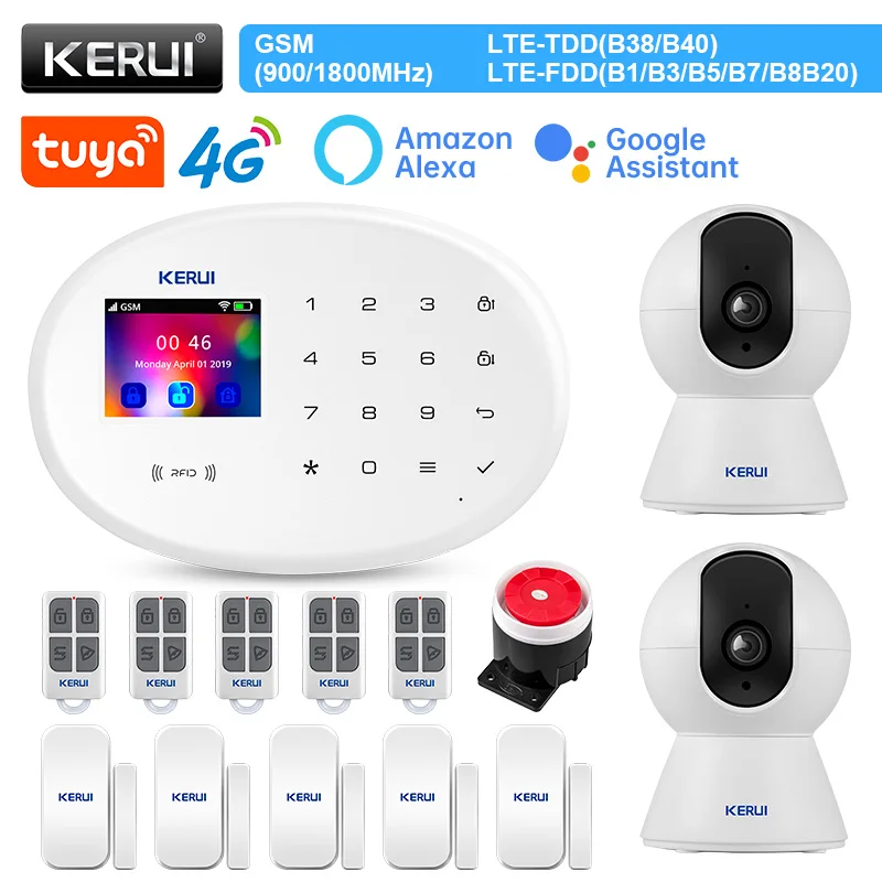 

KERUI W204 Control Panel 4G WIFI GSM Alarm for House Tuya Smart Alarm System Work With Alexa Home Security With Door Sensor