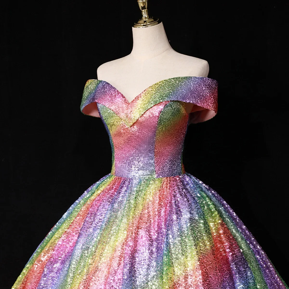 Women Sparkly Rainbow Sequin Floor Length Prom Dress A Line Long Formal Evening Party Gowns