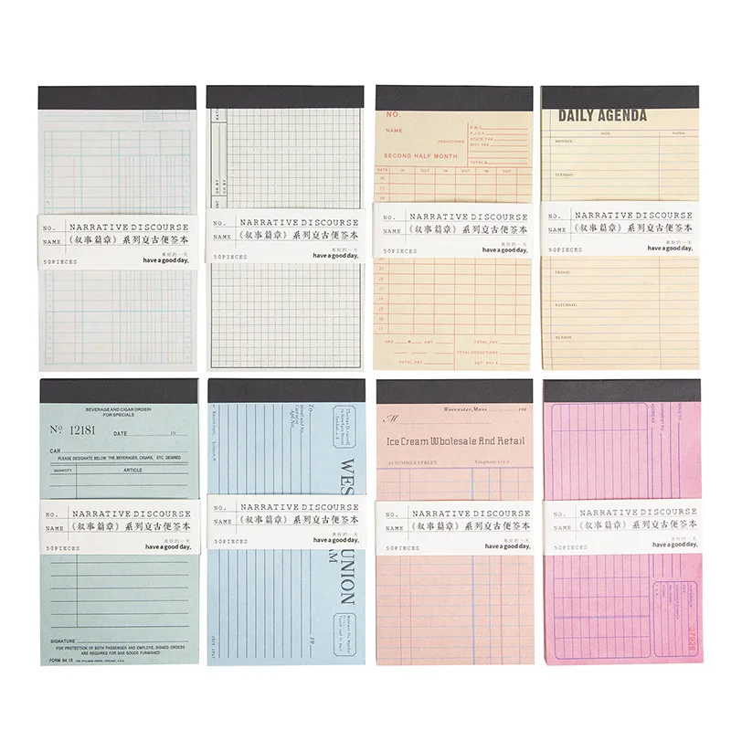 50 pcs retro salt system simple DIY hand tent foundation paper writable memo pad Plaid decorative paper