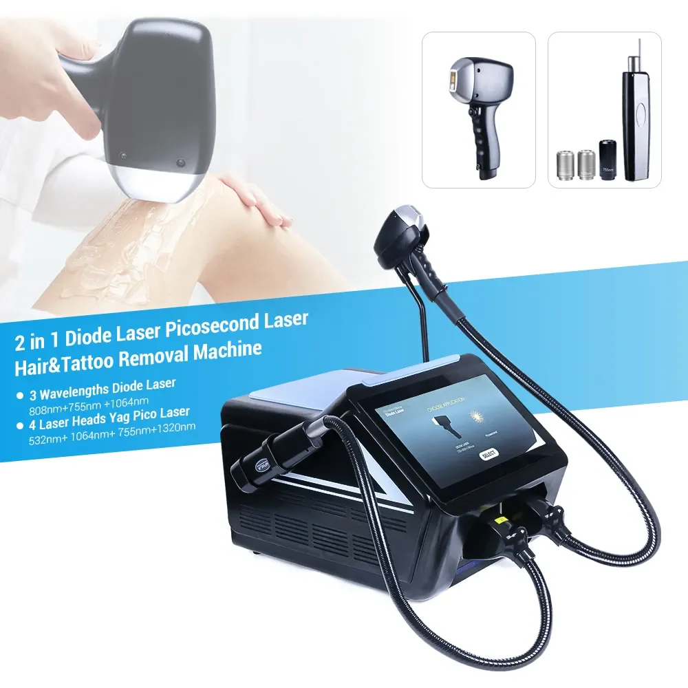 Picotech Diode Laser Depilação Máquina, Nd Yag Remoção de Tatuagem Casca de Carbono Profissional Facial, Equipamento do salão de beleza, 2 em 1