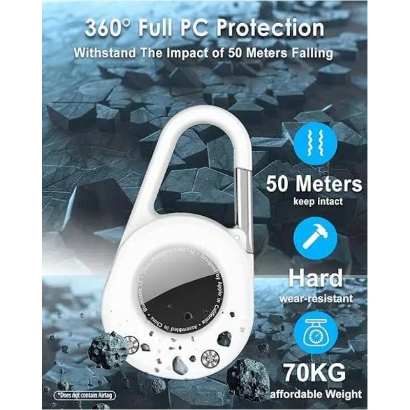 

For Apple AirTag Tracker Waterproof Case - 3-Proof Shockproof Cover with Detachable Carabiner Keychain