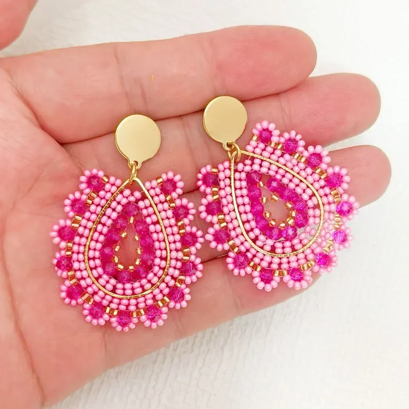 

2025 Handmade Bead Earring Water Drop Originality Crystal Hand Knitting Bohemia Beaded Earrings For Women