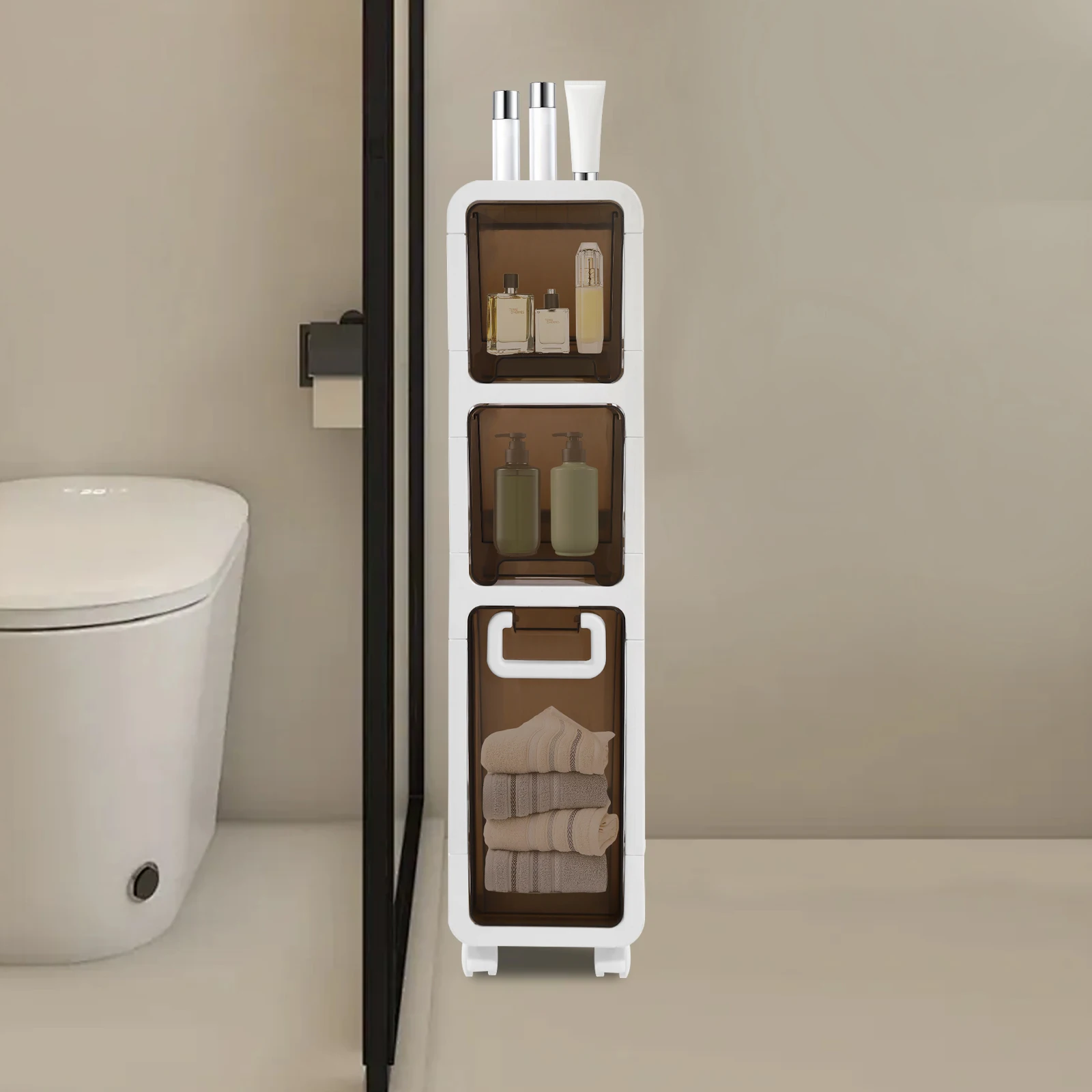 Bathroom Gap Storage Cabinet - Home Kitchen Organizer with Drawers, Multi-layer Storage Rack for Narrow Spaces