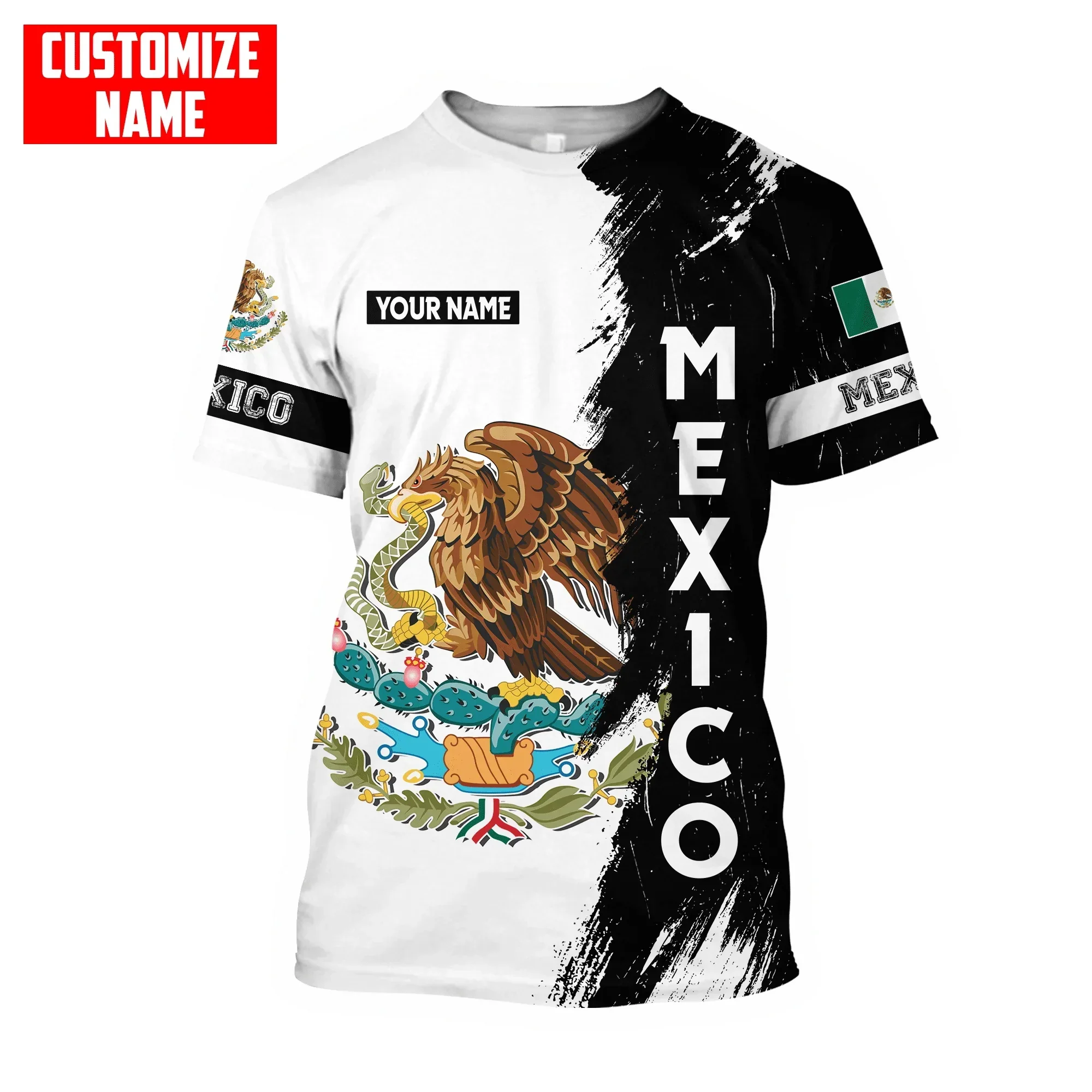 Personalized Name Mexico Flag Coat of Arm 3D All Over Printed Men t shirt Summer Street T-shirts Unisex Casual tops DDR24