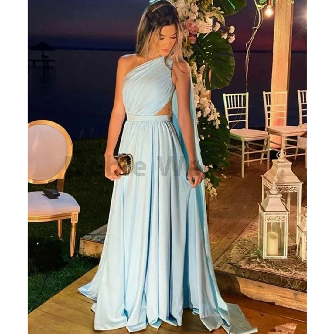 

Атласное вечернее платье на одно плечо Элегантное платье трапециевидной формы длиной до пола на заказ