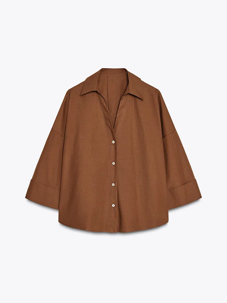 

Comfortable Long Sve irt Women's Collar Wide Sve Silk Twill Spring New Arrival Ladies Faion Commute Sle Loos...