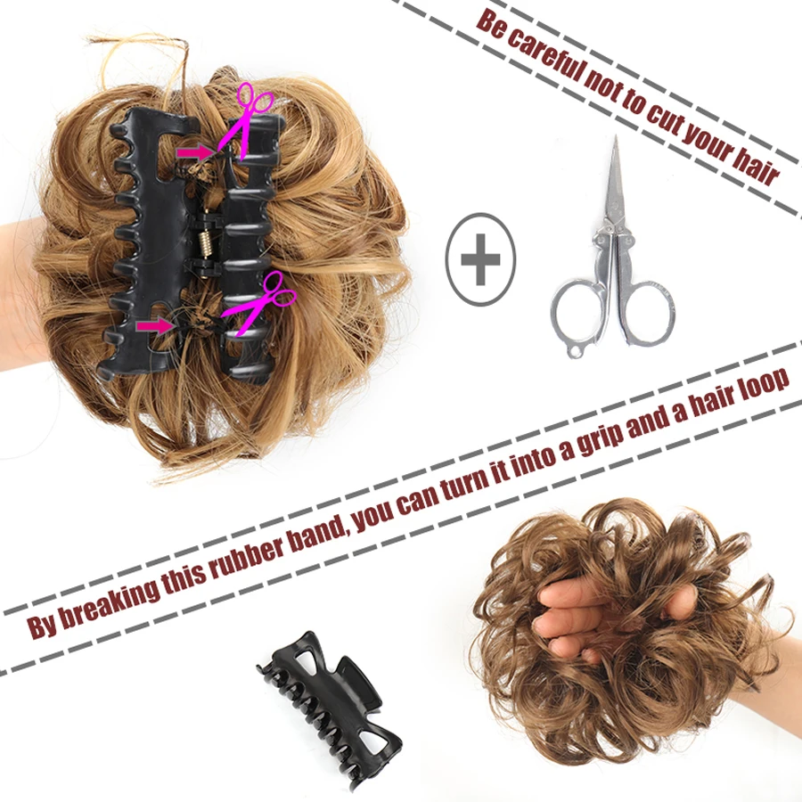 short Messy Bun Ponytail with claw Messy Bun Extensions Wavy Curly Chignon Synthetic Tousled Updo Hairpieces for Women Girls