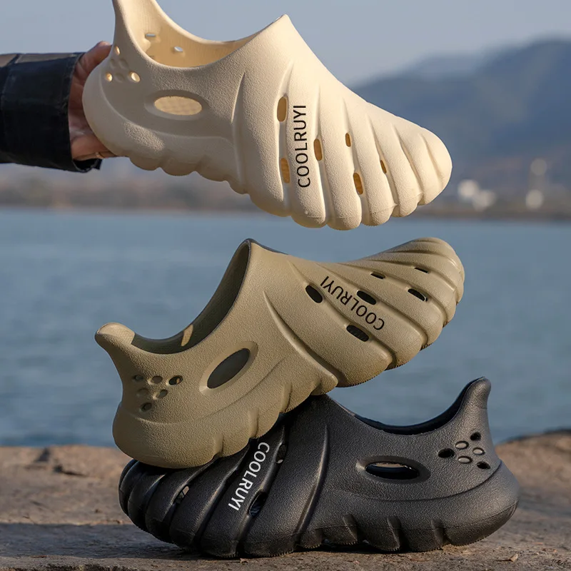

YUYIN Brand Men's Slip-on Shoes Soft and Comfortable Holey Shoes Outdoor Waterproof Heightening Cool Shoes EVA Driving Shoe