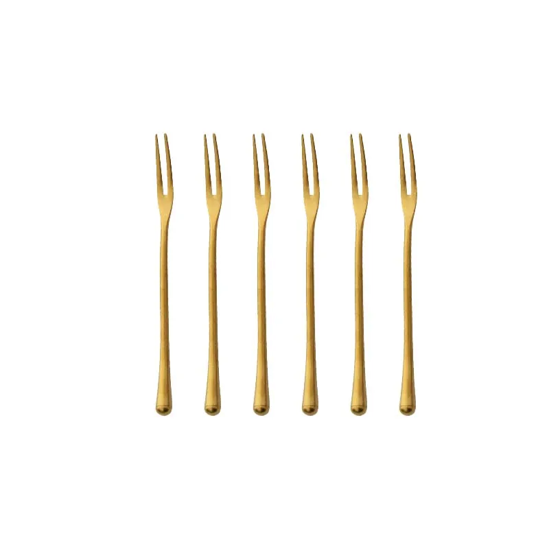 Stainless Steel Fork for Snacks and Dessert, Vintage Fruit Fork, Rose Gold Black Silver, Long Handle, 6PCs