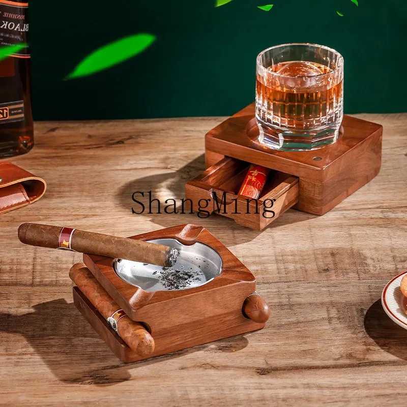 

FG 2-in-1 Cigar Holder Ashtray Split Cigar Ashtray Cup Holder with Drawer