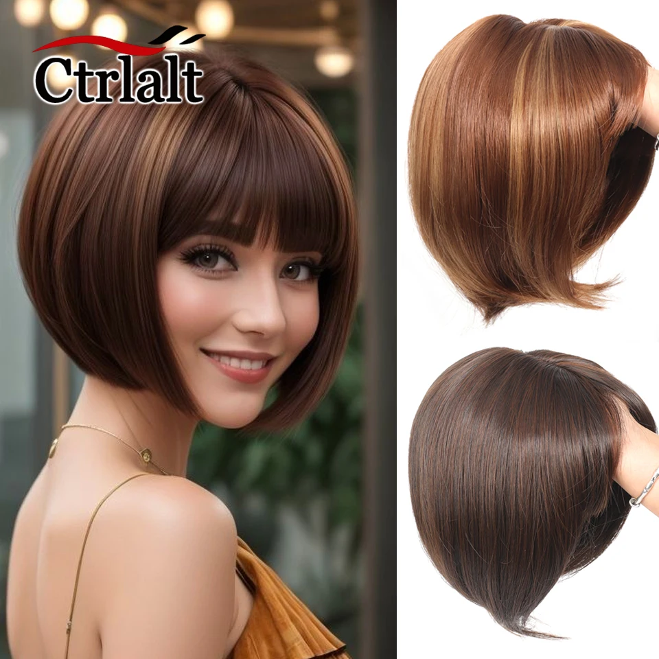 Synthetic Hair Toppers for Women with Bangs Invisible Clips Adds Thin Hair Volume Natural Looking Hair Pieces for Daily Use