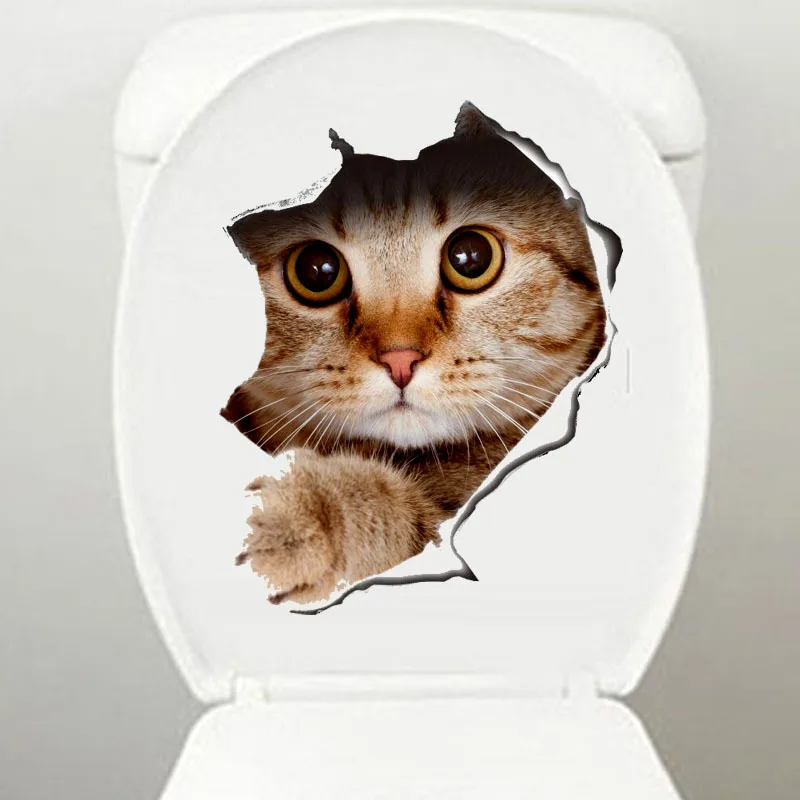 3D наклейка на стену Peeking Cat Dog - виниловая самоклеящаяся наклейка для плитки, туалета, ноутбука, домашнего декора