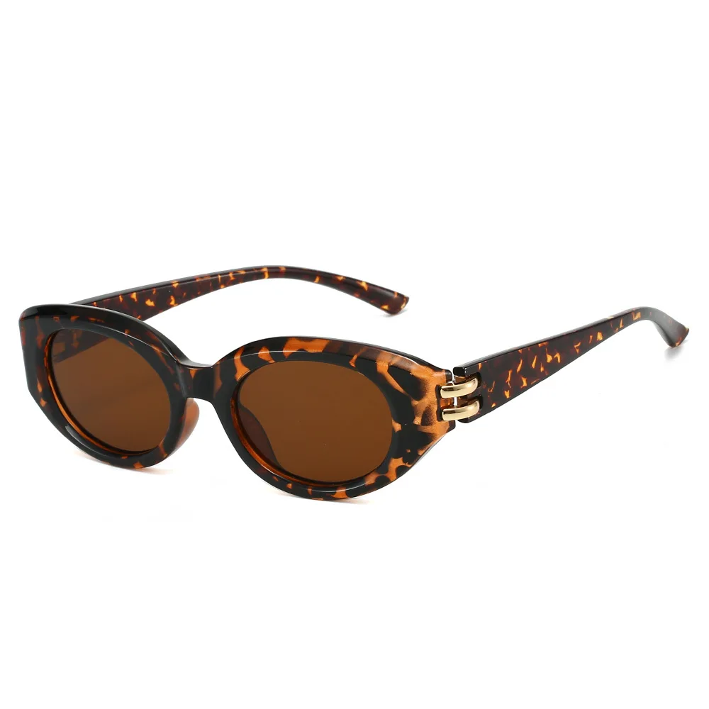 

New Luxury Small Frame Leopard Print Cat Eye Women Sunglasses 2025 Brand Double Ring Buckle Inlaid Design Men Sun Glasses UV400