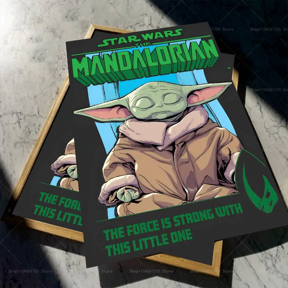 TV Play The Mandalorian Baby Y-Yoda Cartoon Poster Self-adhesive Art Waterproof Paper Sticker Coffee House Bar Room Wall Decor view 6