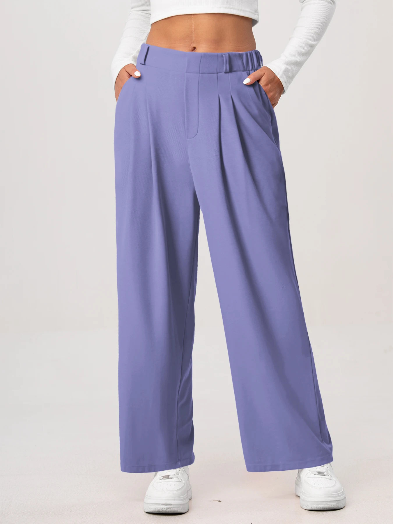 Damenhose, karierte, figurbetonte Hose mit weitem Bein und Taschen, hochtaillierte, lässige, figurbetonte Hose mit weitem Bein für Damen. – Detail 1