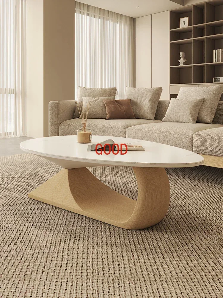 Oval Stone Plate Coffee Table Living Room Home Silent Cream Style Light Luxury Special-Shaped Creative