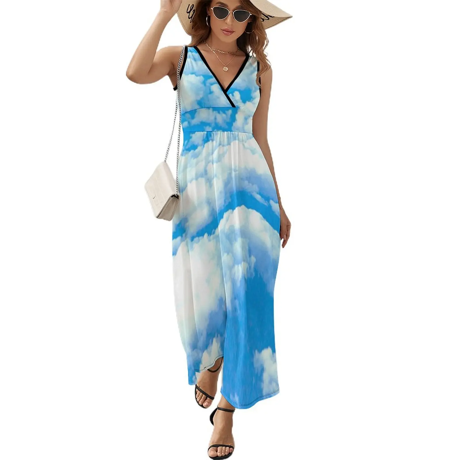 

Blue Sky and Clouds Sleeveless Dress Women's dress Long dress