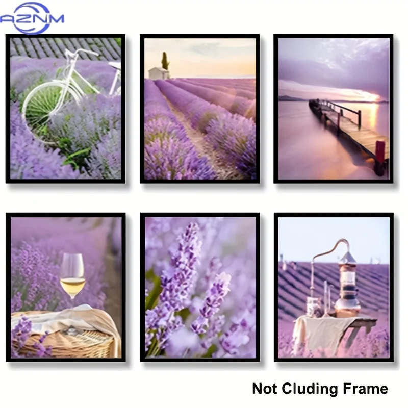 Set of 6 Unframed Canvas Art Posters Featuring Romantic Themes Like a Bicycle at Sunset, a Dock, And a Steam Punk Hometown Adv