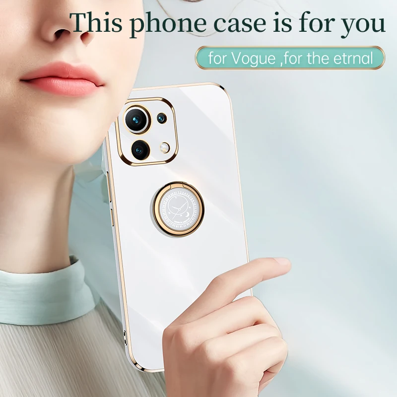 For Xiaomi Mi 11 Lite Case Plating Ring Holder Phone Case for Xiomi Mi11 Xiaomi11 Lite Ne 5g Mi 11Lite Light Silicone Back Cover