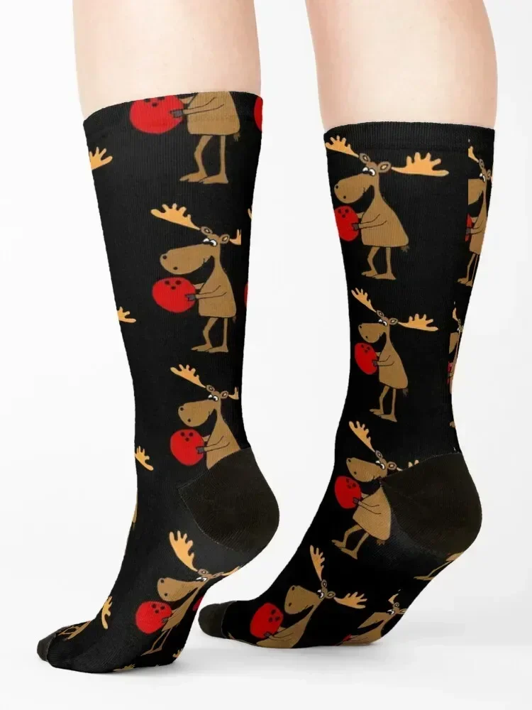 Funny Moose Bowling Cartoon Socks sports stockings Argentina halloween bright garter Ladies Socks Men's