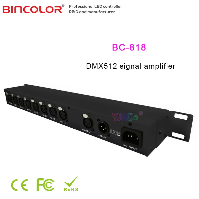 

Bincolor 8CH LED DMX512/RDM Signal Amplifier 8 channels output 110V-220V AC Input Isolation voltage 3000VDC XLR Signal socket