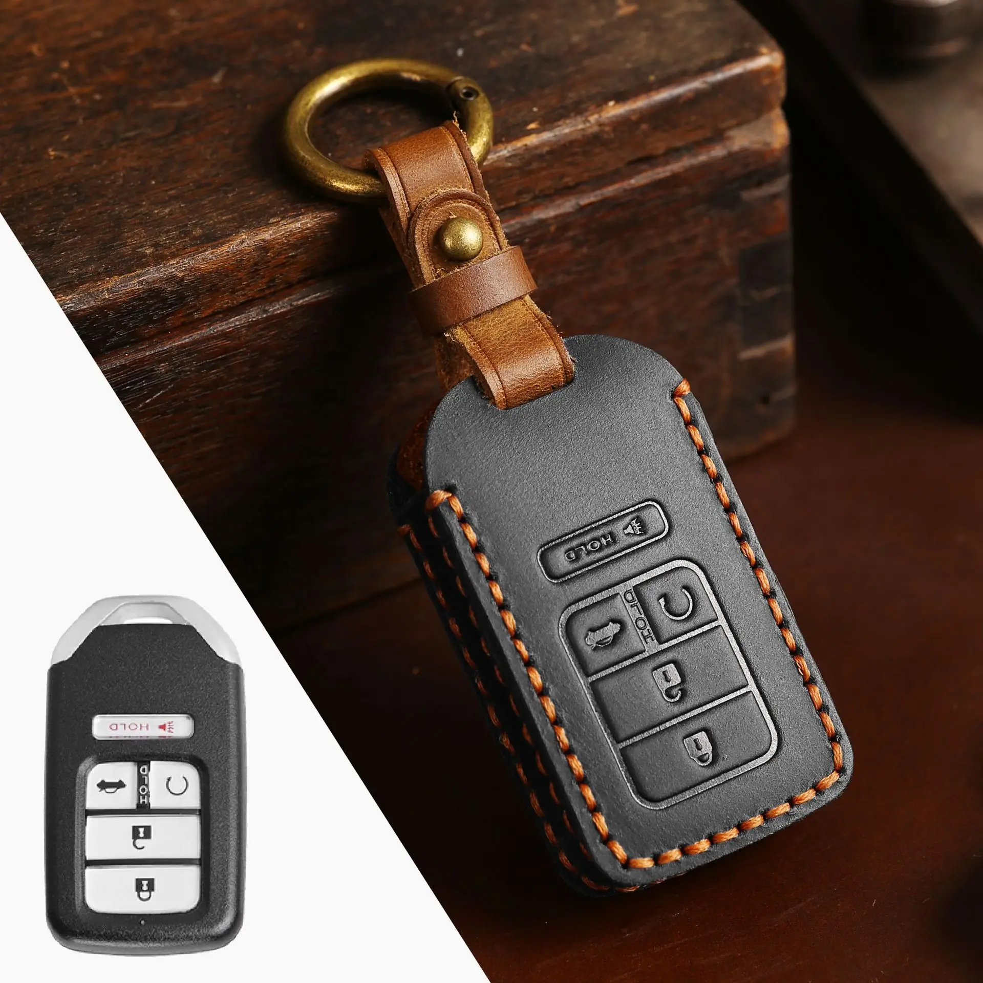 Genuine Leather Car Key Case Cover for 2017 2018 2019 2020 2021 Honda Accord Civic CR-V CRV Pilot EX EX-L Auto Accessories