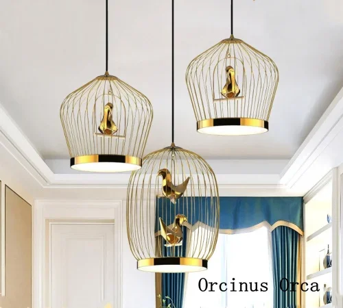 Northern Europe luxury golden birdcage chandelier living room corridor dining room modern art led birdie Iron Chandelier