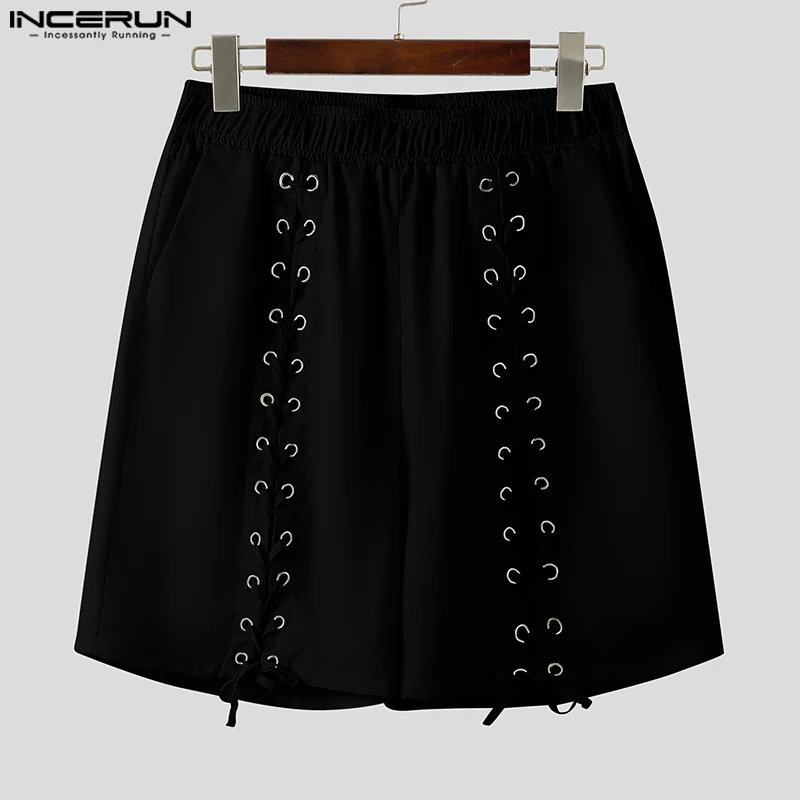 INCERUN 2025 American Style Shorts Stylish Men\'s Mesh Design Solid Color Shorts Summer Hot Selling Male Streetwear Simple Shorts