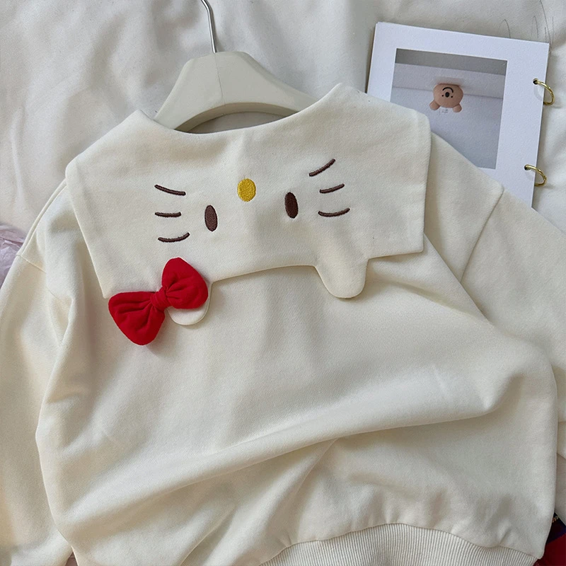 Sudadera con capucha de Hello Kitty para niños, chaqueta de lana de Sanrio, Falda plisada de Anime, Top de manga larga, Kawaii, novedad de otoño, 2024