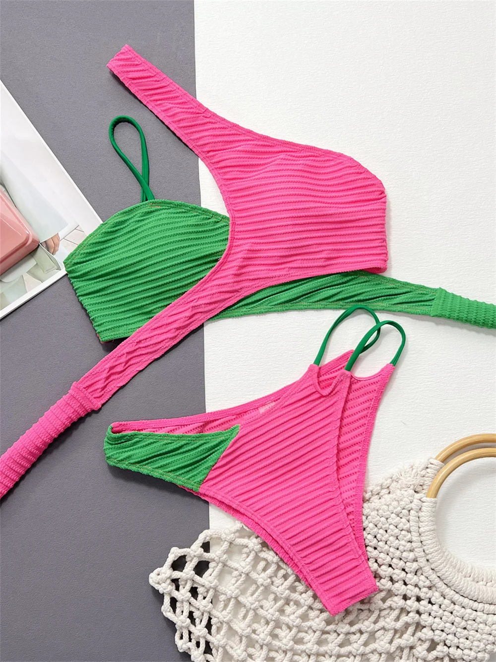 

Cross Bandage Bikini Hollow Out Swimsuit Push Up Rose Red Green String Bikinis Swimwear Bathing Suit Women Beach Vacation Outfit