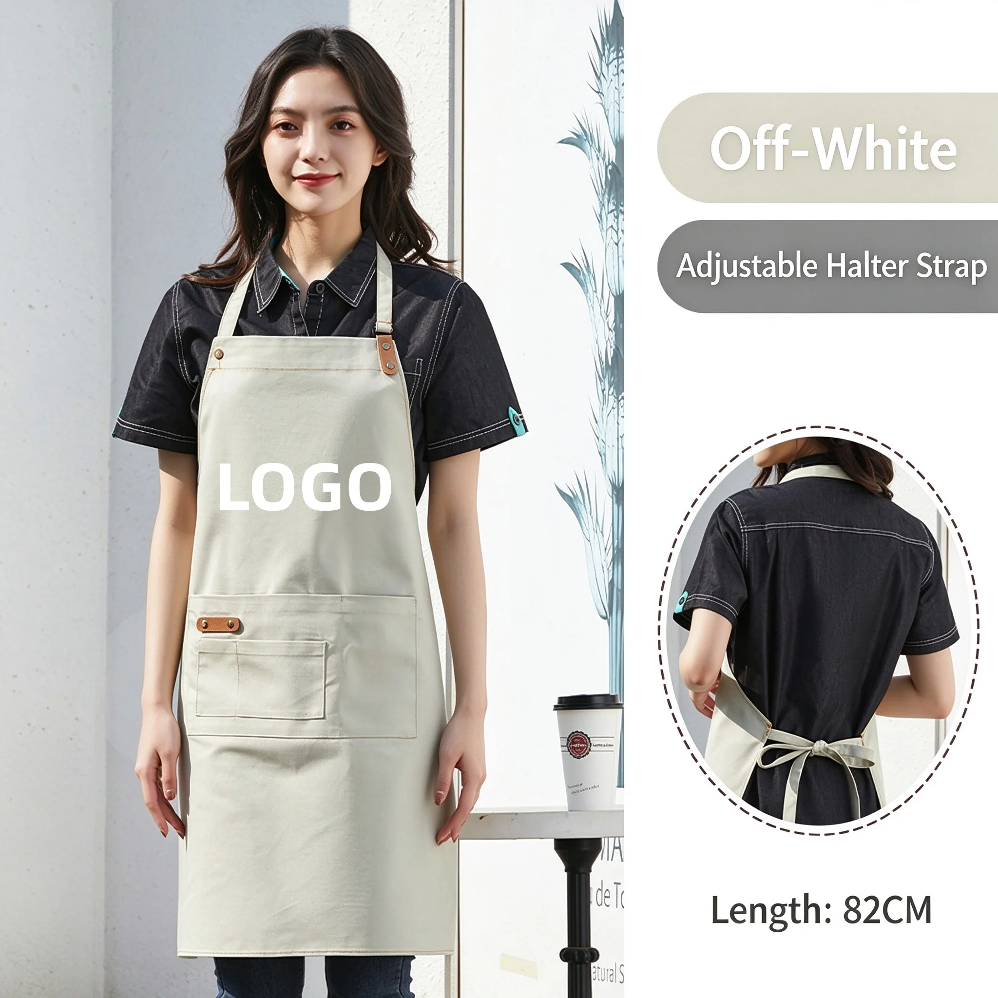 Customized Embroidery Logo Apron with Pockets Restaurant Bar Shop Cafes Beauty Nails Studios Uniform Unisex Personalized Aprons