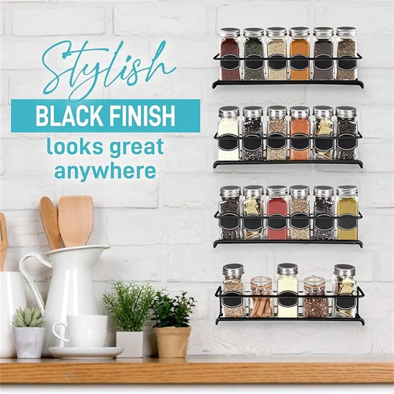 1/2pcs Kitchen Spice Shelf Wall Mount Spice Jars Set Metal Seasoning Shelf Spice Jar Storage Rack Organizer Kitchen Acceesories