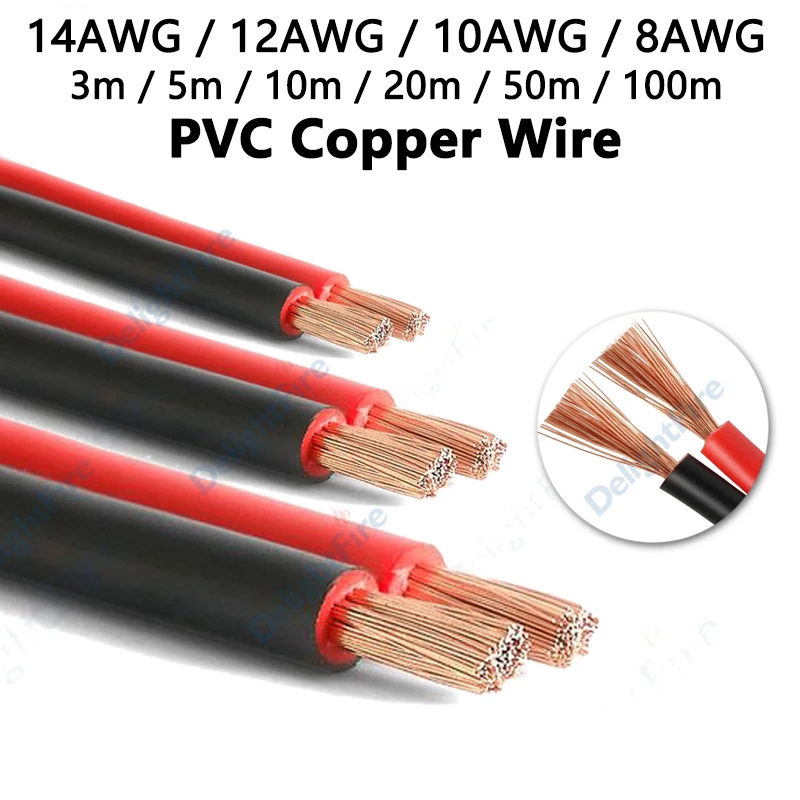 

14/12/10/8AWG Electrical Wire PVC Copper Cable Flexible 2pin Red Black Wire For Solar Panel Inverter Battery Speaker UL2468