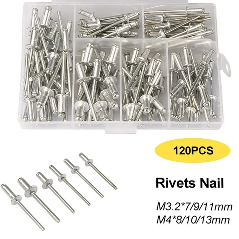 Ensemble de rivets robustes, pistolet à rivets Pop, Kit d'assortiment de Rivets aveugles, outils manuels, outil d'écrou à rivets, 120 pièces