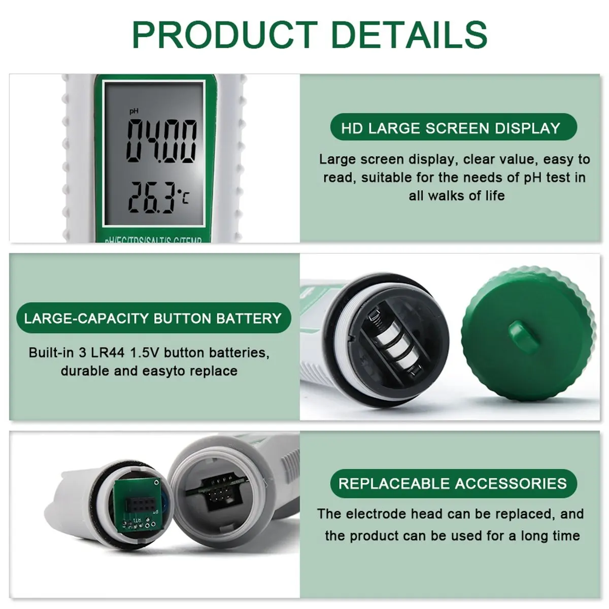 (ABLP) Versatile Digital PH Meter 6-in-1 for Water Quality Testing Measures PH, EC, TDS, SALT, S.G, and TEMP
