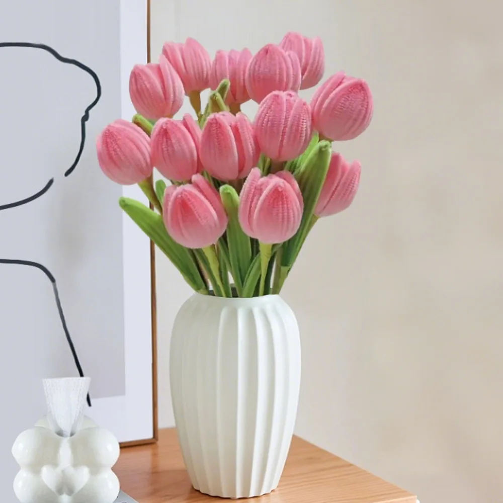 200 Pieces Pipe Cleaners Pink Tulip Craft Supplies Plush Twist Sticks Chenille Stems Twisting Bar Wedding Home Table DIY Flower view 2