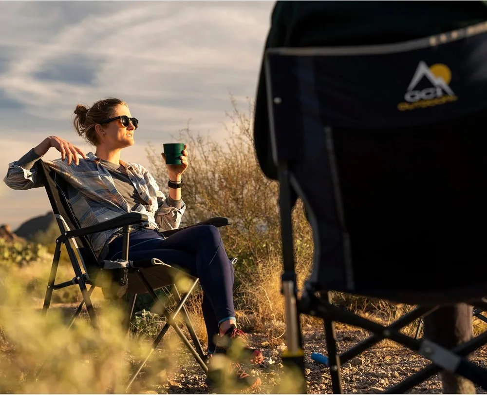 

Portable Folding Camping Chair for Adults, Heavy Duty Outdoor Lawn Beach Chair with Cup Holder