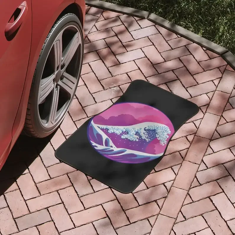 Vaporwave car floor mat, the great wave off kanagawa, cute car accessories for teens, japanese wave, women, futuristic, pink,pur