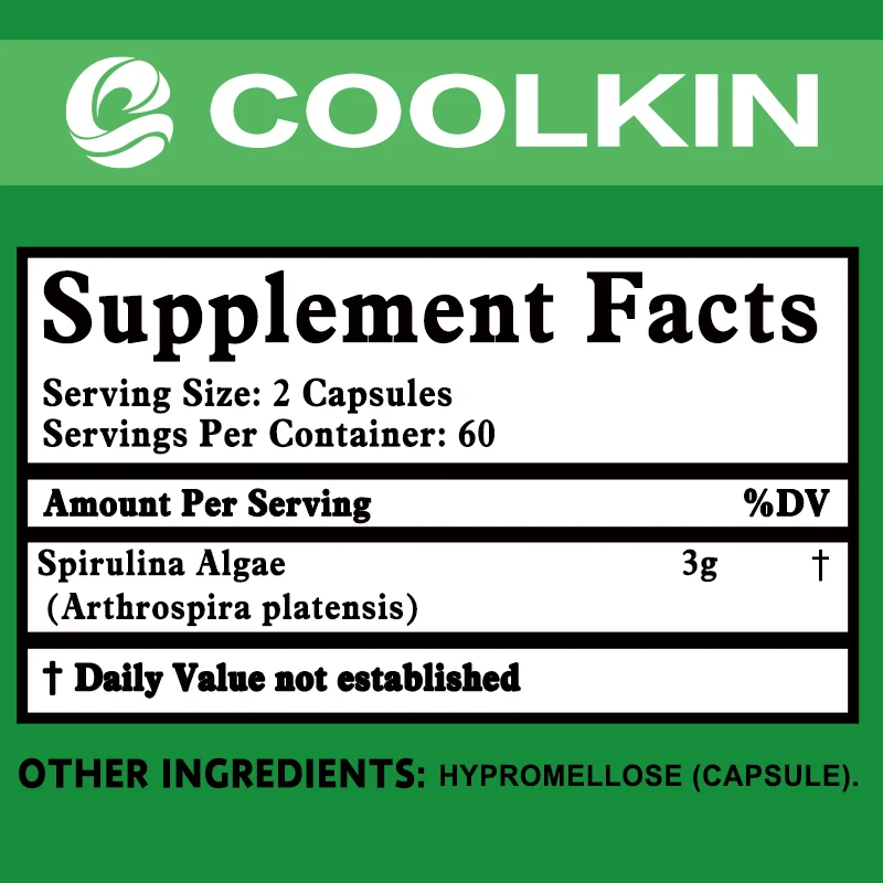 Natural Spirulina Capsules - Helps Maintain A Healthy Cardiovascular System and Improves Immunity