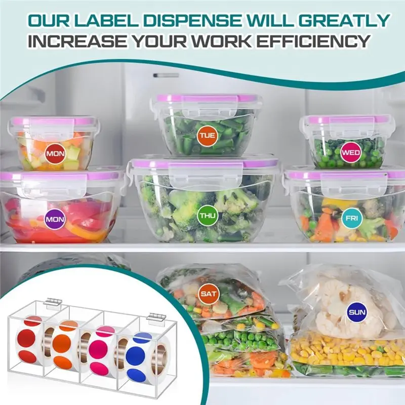 L68A Wall Mount Sticker Dispenser Square Acrylic For Home Desktop Label Roll Holder 4 Slot Cover