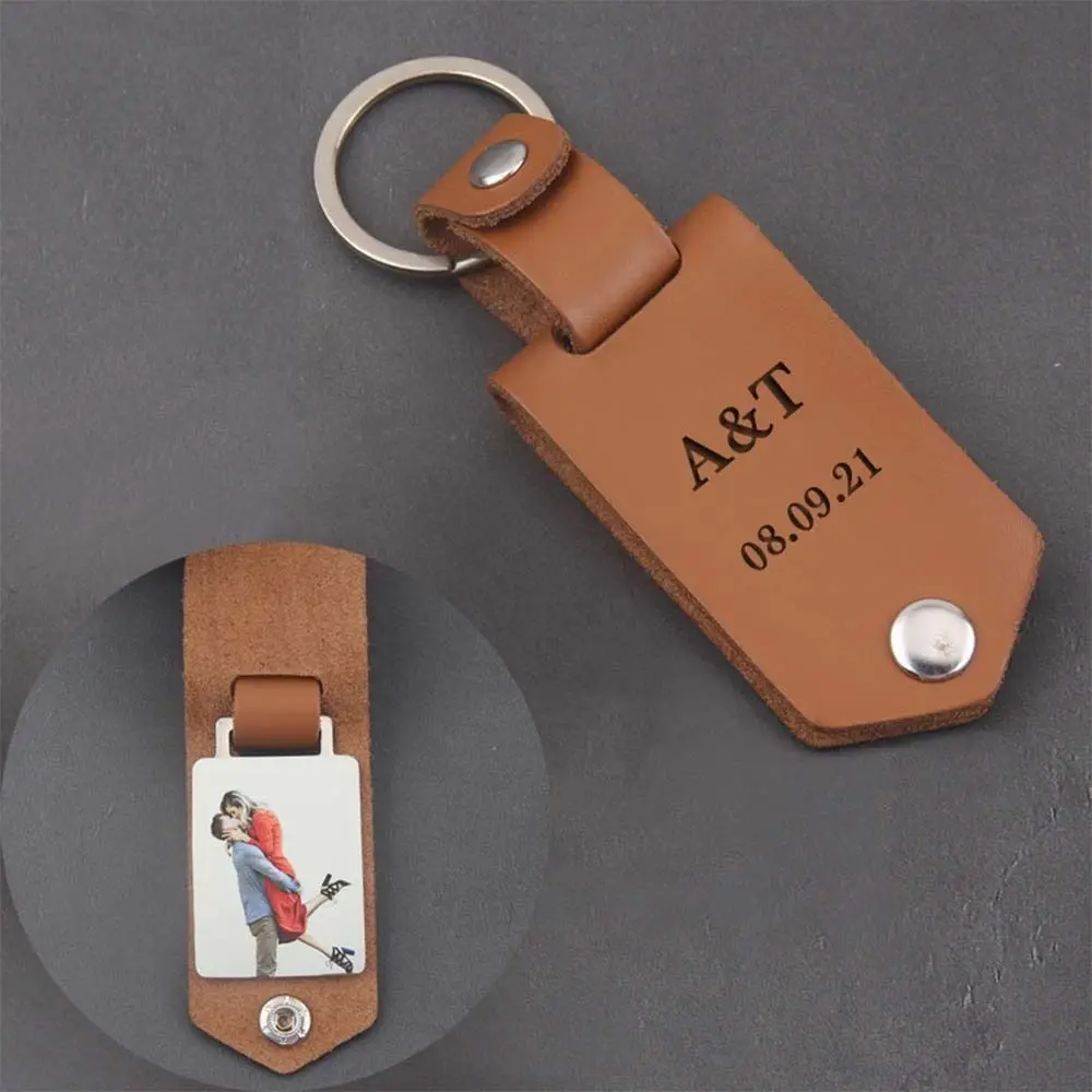 Souvenir Personalized Metal Ring DIY Key Chain Photo Keychain Thermal Transfer Picture Card Leather Cover