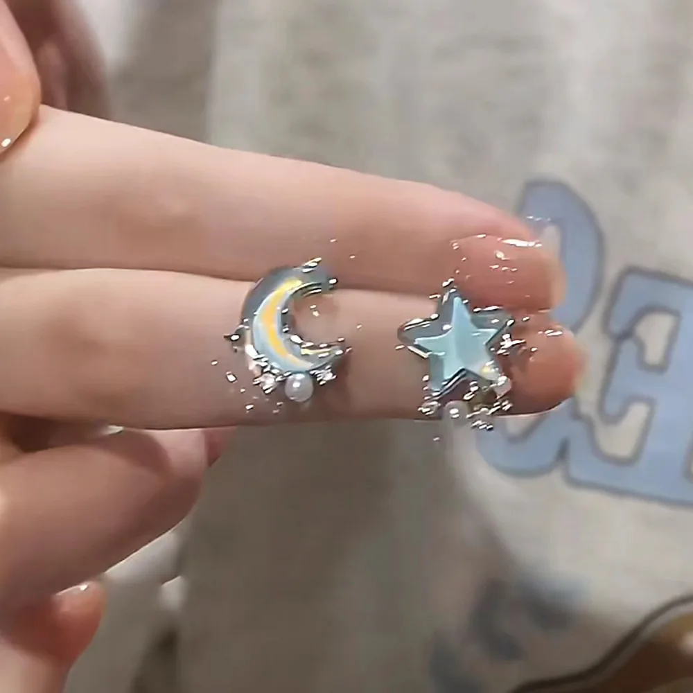 Star Moon Stud Earrings Minimalist Silver Plated Alloy Lightweight Dainty Versatile Daily Elegant Jewelry Women