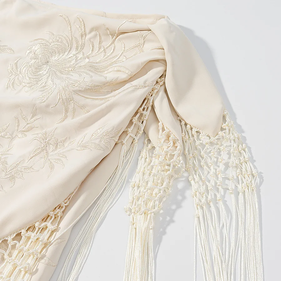 เอวสูง Ruffle Midi กระโปรง High Street กระโปรงผู้หญิงกระโปรงปัก Fringing กระโปรงฤดูร้อนลูกไม้ยาว Midi กระโปรง