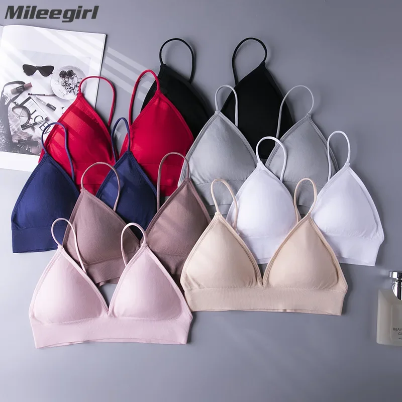 Mileegirl Deep V Women Sports Bras Thin Straps Yoga Crop Tops Removable Pads Gym Fitness Bras Sexy Workout Running Bra Bralette