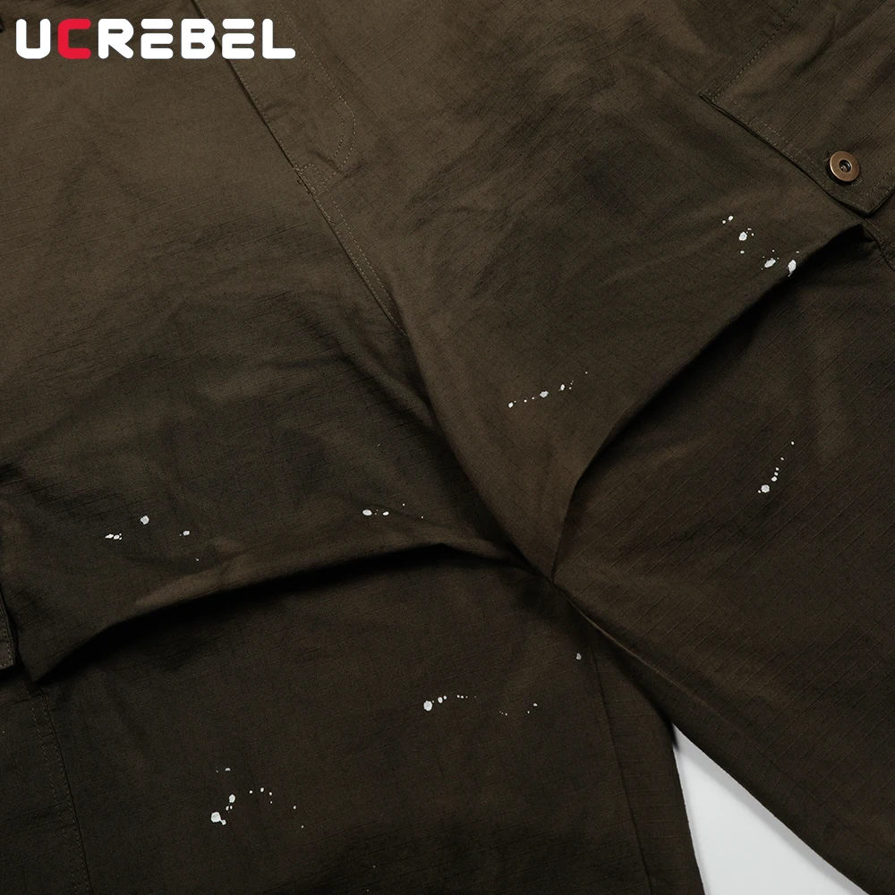 Pocket Cargo Shorts Mens Gradient Dyed Splash Ink Summer Retro High Street Pleated  Loose Wide Leg Short Pants Men